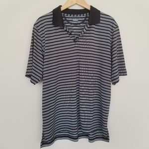 Under Armor black white striped polo golf shirt L
